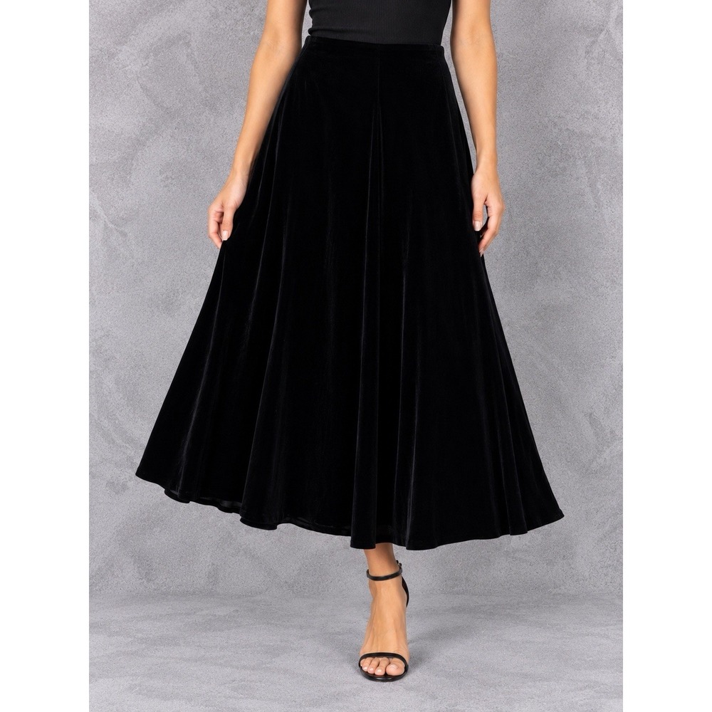Eileen Fisher Velvet Maxi Skirt Womens XS Black Rayon Silk Blend A Line Lined